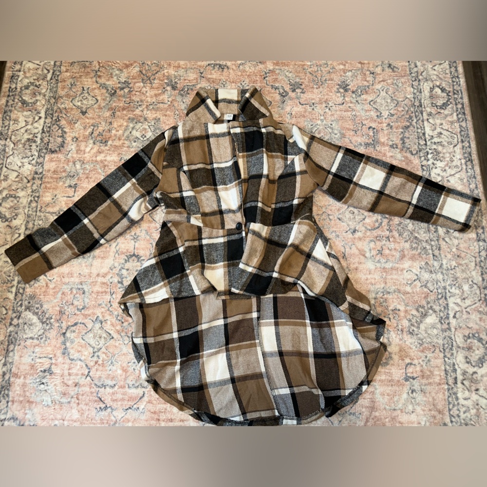 Plaid Button-Up Sweater - Brown and Cream